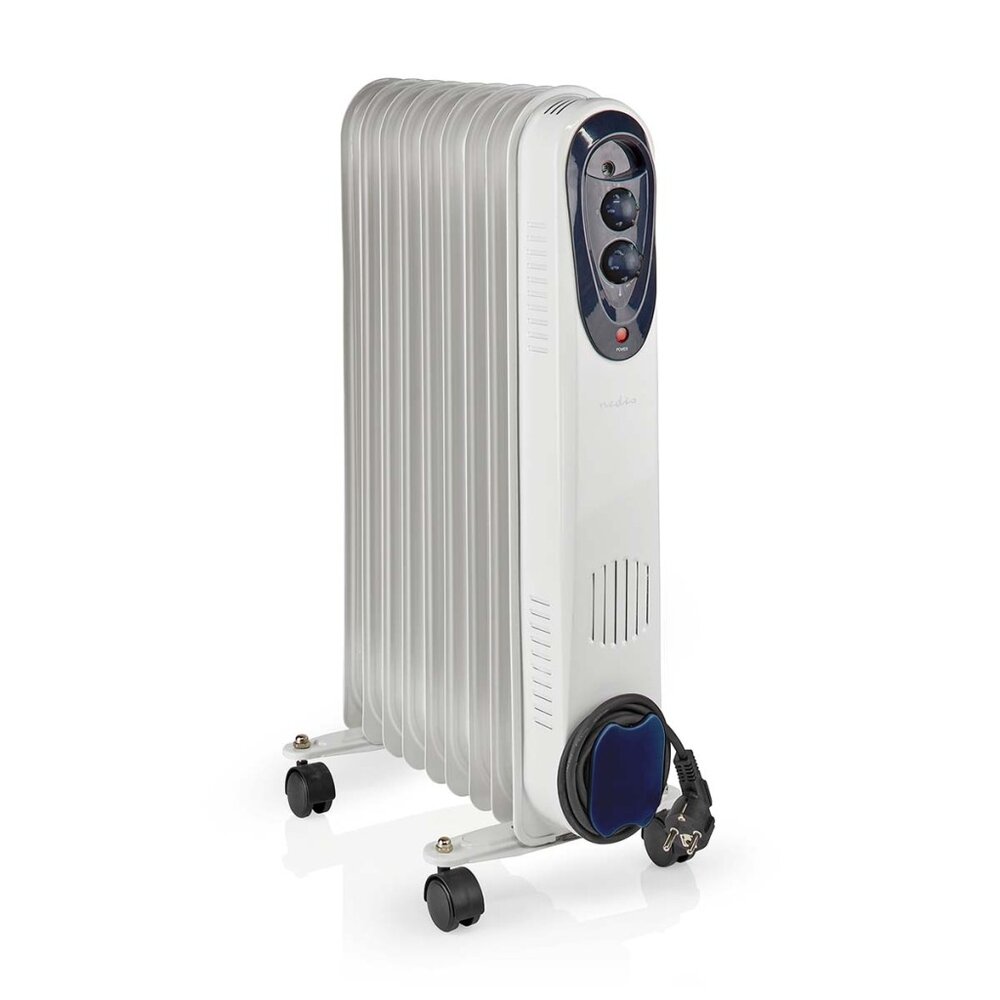 Nedis Htoi30Wt9 Mobiele Olieradiator 800 / 1200 / 2000 W 9 Vinnen Instelbare Thermostaat 3 Warmte Standen Omvalpreventie Wit