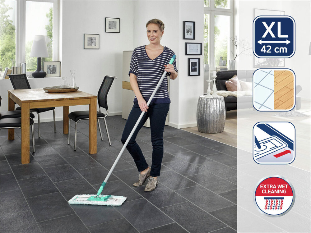Leifheit 55169 Profi Vloerwisser Xl 42 Cm Met Aluminiumsteel 140 Cm Micro Duo + Static Plus