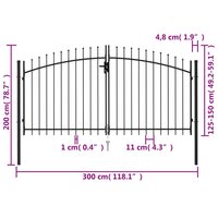Poort met puntige bovenkant dubbel 3x1,5 m staal zwart