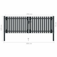 Poort dubbel 306x125 cm staal antraciet