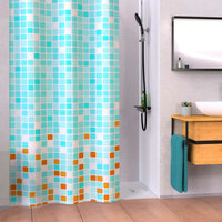 Douchegordijn met moza&iuml;ek 200x180x0,2 cm blauw en oranje