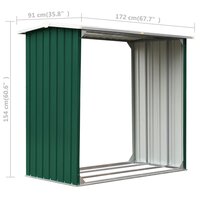Haardhoutschuur 172x91x154 cm gegalvaniseerd staal groen