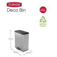 Pedaalemmer Deco rechthoekig 65 L zilverkleurig