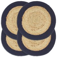 Placemats 4 st 38 cm jute en katoen natuurlijk en marineblauw
