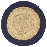 Placemats 4 st 38 cm jute en katoen natuurlijk en marineblauw