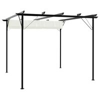 Pergola met uitschuifbaar dak 3x3 m staal cr&eacute;mewit