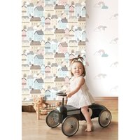 Behang Mondo baby Clouds wit/blauw/roze