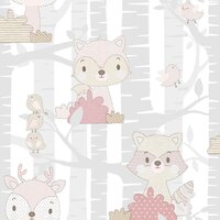 Behang Mondo baby Forest Animals grijs en roze
