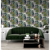 Behang Passion Flower wit en groen