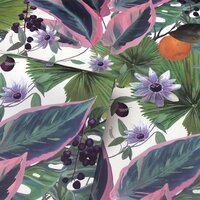 Behang Passion Flower wit en groen