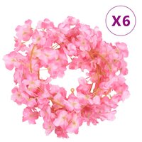Kerstslingers met bloemen 6 st 180 cm donkerroze