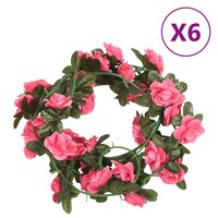 Kerstslingers met bloemen 6 st 240 cm roodroze