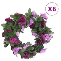 Kerstslingers met bloemen 6 st 250 cm lente lichtpaars
