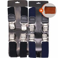 Bretels Heren - 2 Stuks - Bretels - Bretels Heren Volwassenen - 4 Clips Bretels -  2 Stuks Blauw en Blauw