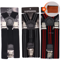 Bretels Heren - 3 Clips Bretels - 3 Stuks - Y Model Zwart;Zwart en Blauw