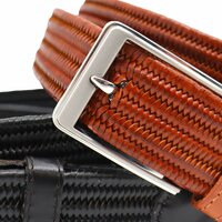 Riem Gevlochten - Leer Gevlochten Riem - Elastische Broekriem - Cognac 95/110