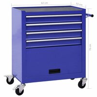 Gereedschapswagen met 4 lades staal blauw