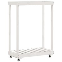 Houtblokhouder met wielen 76,5x40x108 cm massief grenenhout wit