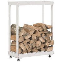 Houtblokhouder met wielen 76,5x40x108 cm massief grenenhout wit