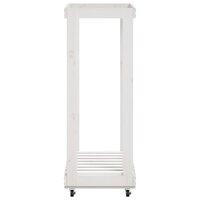 Houtblokhouder met wielen 76,5x40x108 cm massief grenenhout wit