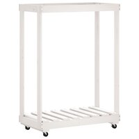Houtblokhouder met wielen 76,5x40x108 cm massief grenenhout wit