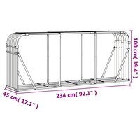 Haardhoutopslag 234x45x100 cm gegalvaniseerd staal zilverkleur