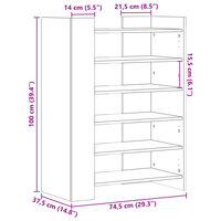 Schoenenkast 74,5x37,5x100 cm bewerkt hout gerookt eikenkleurig