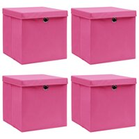 Opbergboxen met deksel 4 st 32x32x32 cm stof roze