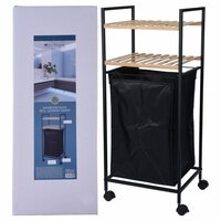 Opbergrek met 2 schappen en wasmand 89,5 cm bamboe