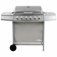 Gasbarbecue met 6 branders zilverkleurig