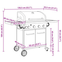 Gasbarbecue met 5 branders gepoedercoat staal zwart