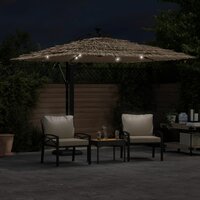 Parasol met LED&#039;s en stalen paal 269x269x235 cm bruin