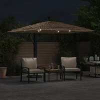 Parasol met LED&#039;s en stalen paal 246x246x230 cm bruin