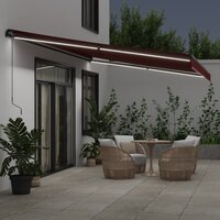 Luifel handmatig uittrekbaar met LED&#039;s 600x350 cm bordeauxrood