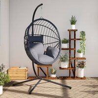Hangstoel met standaard rattan en staal lichtgrijs