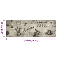 Keukenmat wasbaar koffieprint 60x180 cm fluweel grijs