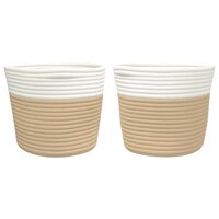 Opbergmanden 2 st &Oslash; 24x18 cm katoen beige en wit