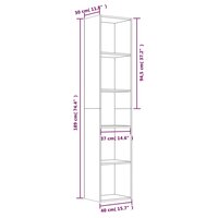 Boekenkast 40x30x189 cm bewerkt hout bruin eikenkleur