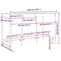Bartafel 180x80x110 cm massief grenenhout wit