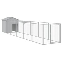 Hondenhok met dak 117x609x123 cm staal lichtgrijs