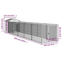 Hondenhok met dak 117x609x123 cm staal lichtgrijs