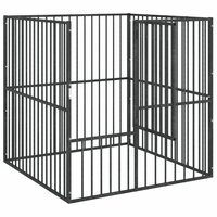 Hondenkennel 4 panelen gepoedercoat staal zwart