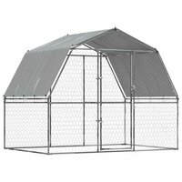 Hondenkennel met dak en deur gegalvaniseerd staal zilverkleurig