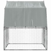 Hondenkennel met dak en deur gegalvaniseerd staal zilverkleurig