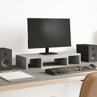 Monitorstandaard verstelbaar 60x24x10,5 cm hout betongrijs