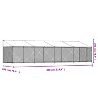 Hondenhok met dak en deur 8x2x2 m gegalvaniseerd staal grijs