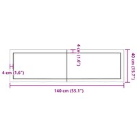 Wastafelblad 140x40x(2-6) cm behandeld massief hout donkerbruin