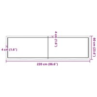 Wastafelblad 220x60x(2-6) cm behandeld massief hout donkerbruin