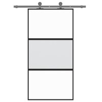 Schuifdeur 102,5x205 cm gehard glas en aluminium zwart