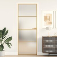 Binnendeur smal 76x201,5 cm gehard glas en aluminium goudkleur